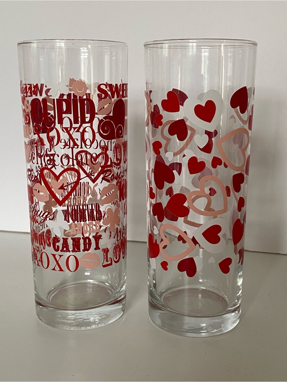 Love Tumbler Glasses 2 Valentine’s Day Tom Collins Vintage Mexico Hearts 6.5”